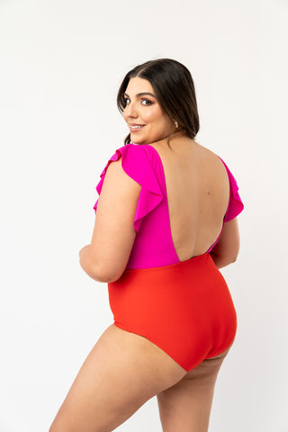 Ocean One Piece | Neon Pink & Poppy Red