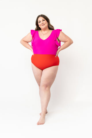 Ocean One Piece | Neon Pink & Poppy Red
