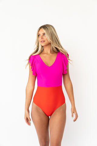 Ocean One Piece | Neon Pink & Poppy Red