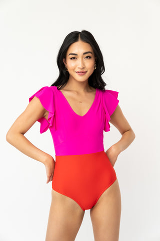 Ocean One Piece | Neon Pink & Poppy Red