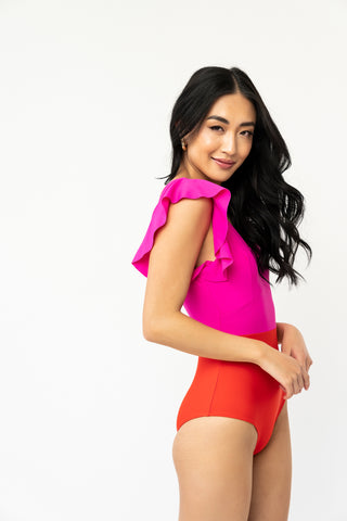 Ocean One Piece | Neon Pink & Poppy Red