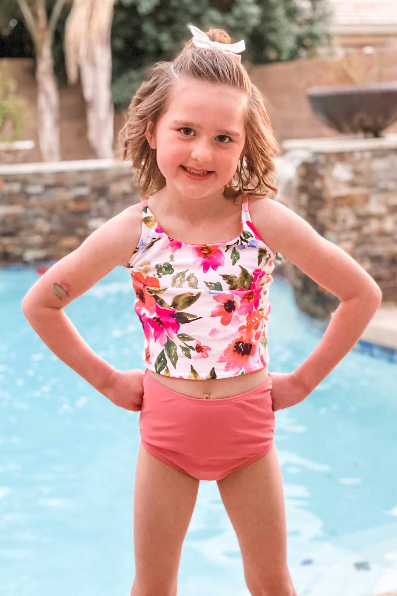 ls models small preteen child little girl Mini Centara Reversible Top | Watermelon/Floral | Final Sale – Coral Reef  Swim
